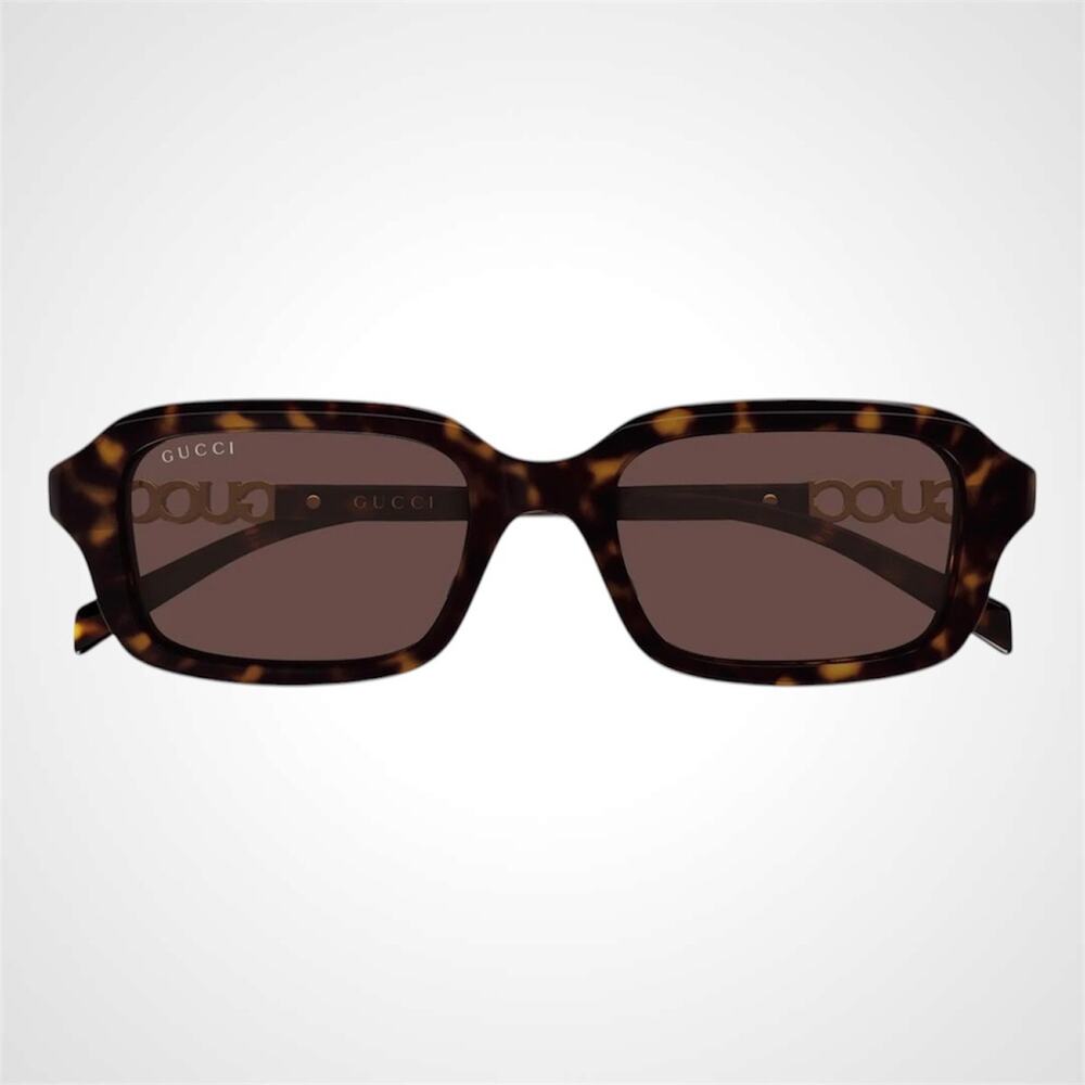 New GUCCI Sunglasses Brown Tortoise 50-18-140mm Rectangle Gold Metal Logo Womens - Picture 3 of 4